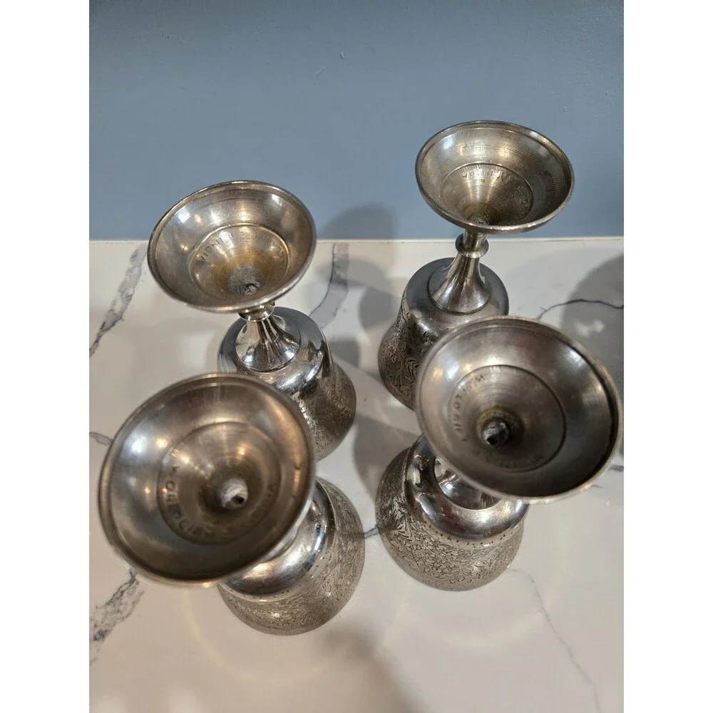 Vintage 'Worldgift, Z.Y. India' Etched Silverplate Goblets~Set of 4